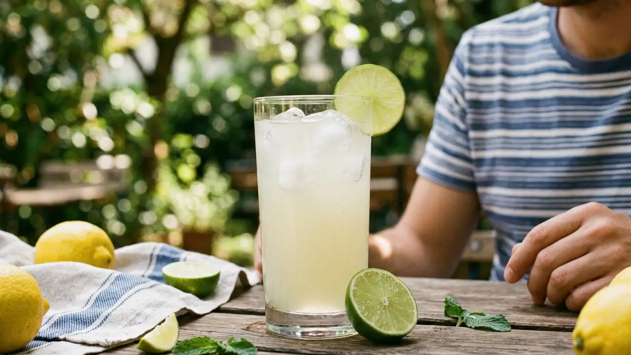 Limonada suíça sem amargar servida com gelo e limão