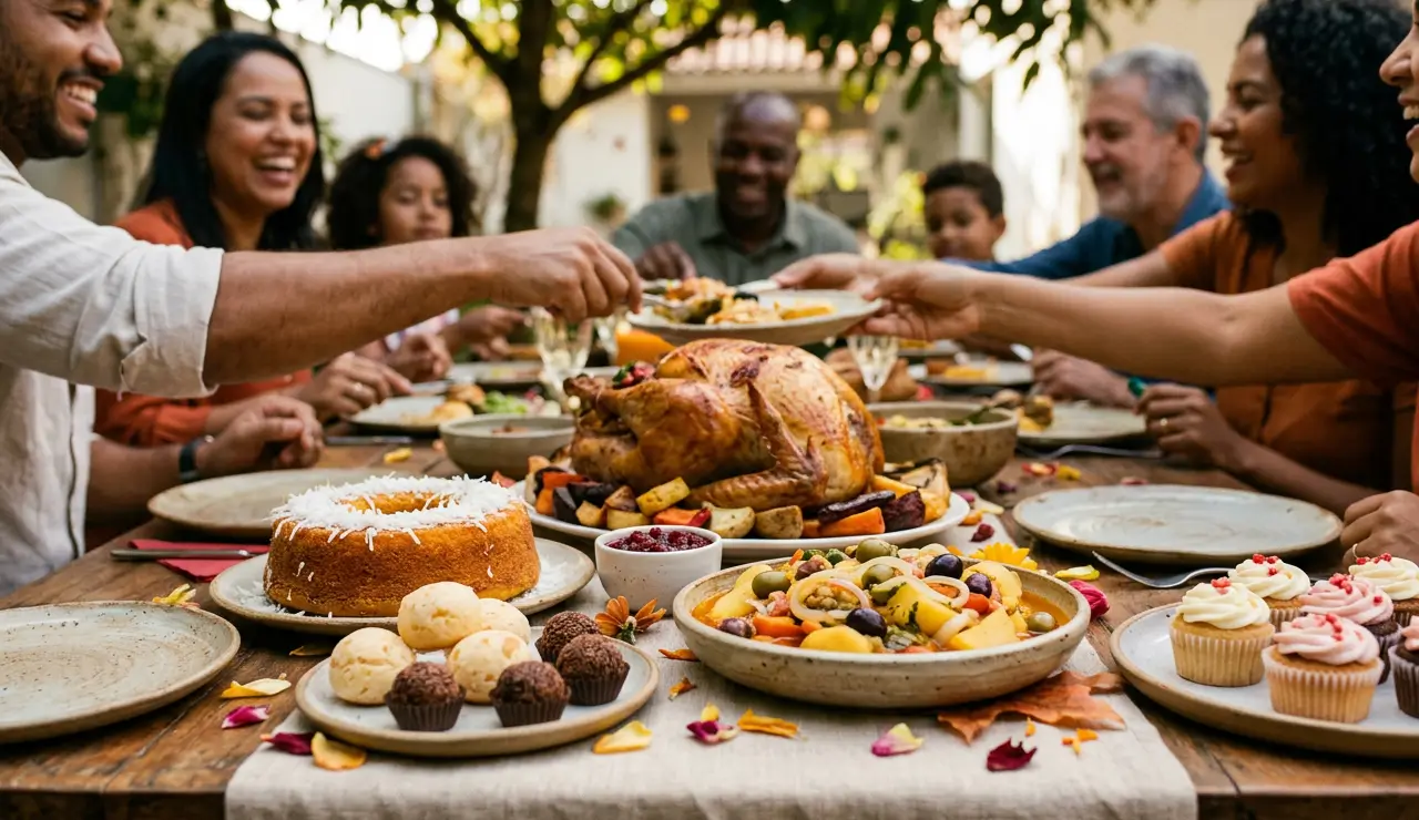 Mesa decorada com receitas sem lactose para aniversário, festa junina, páscoa e ceia de fim de ano