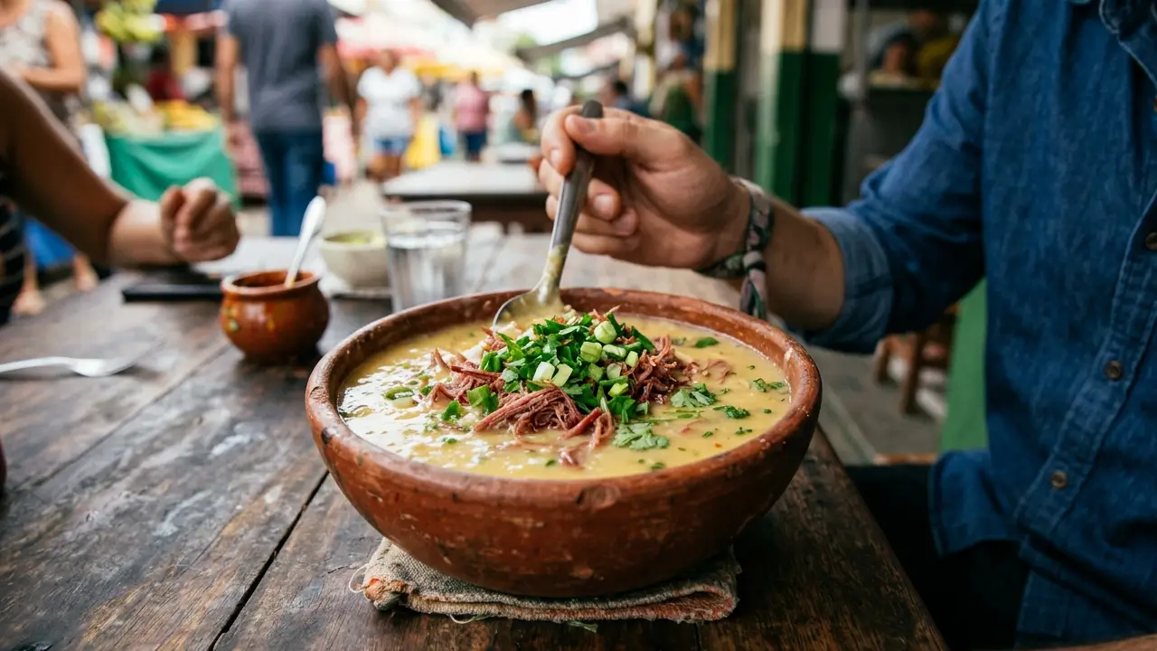 Caldo de Mandioca com Carne Desfiada