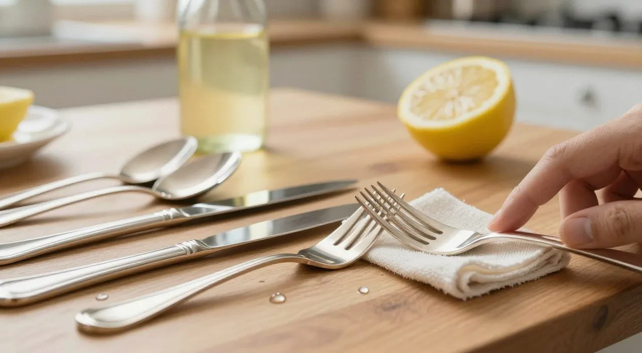 Talheres de inox limpos e brilhantes após a lavagem