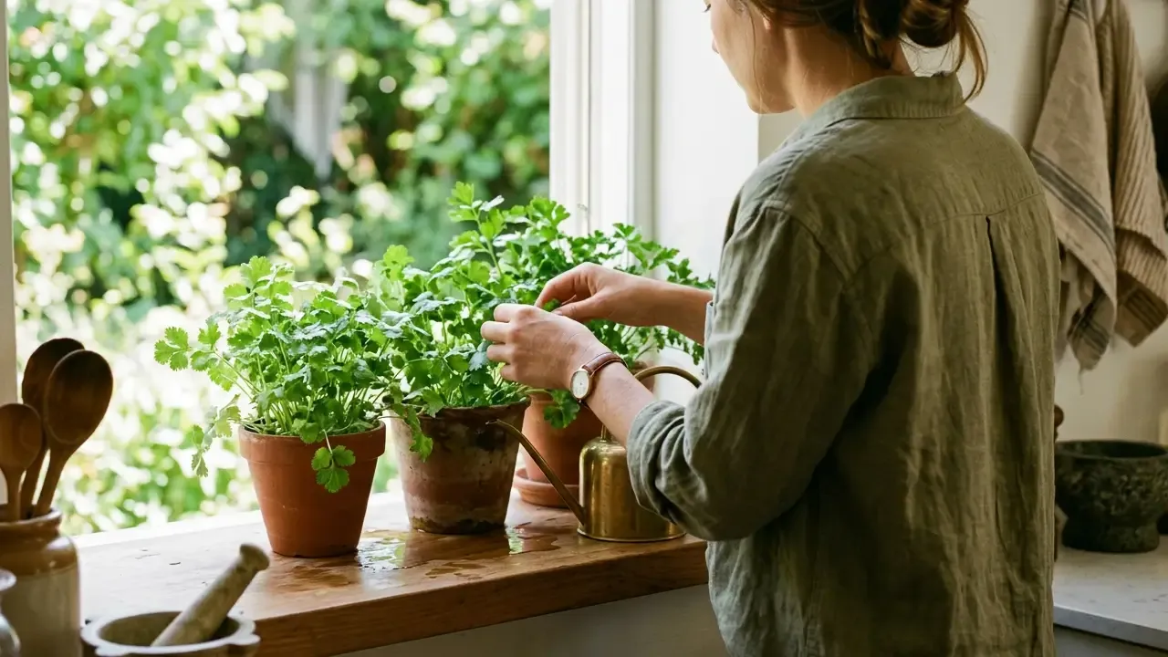 Cheiro-verde com salsinha e cebolinha cultivado em vasos em casa